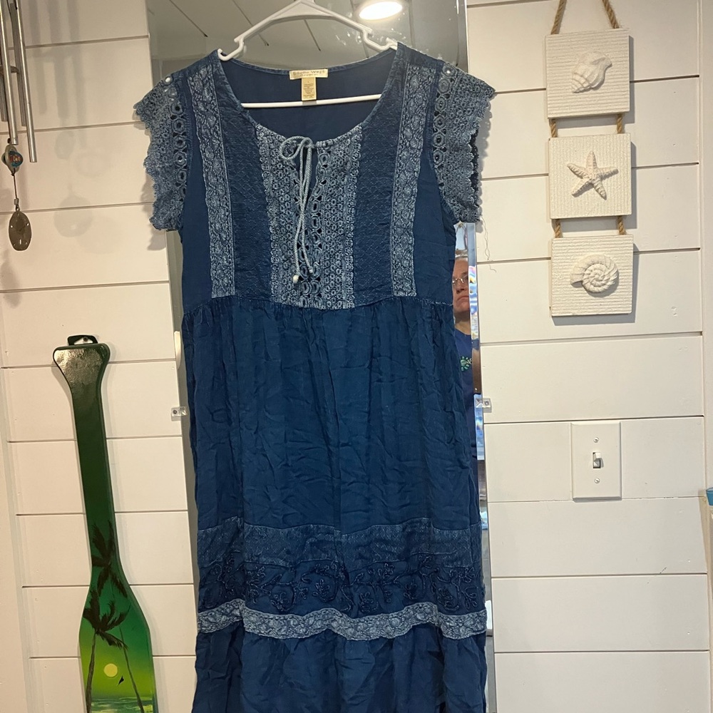 Blue Lace Trim Dress large